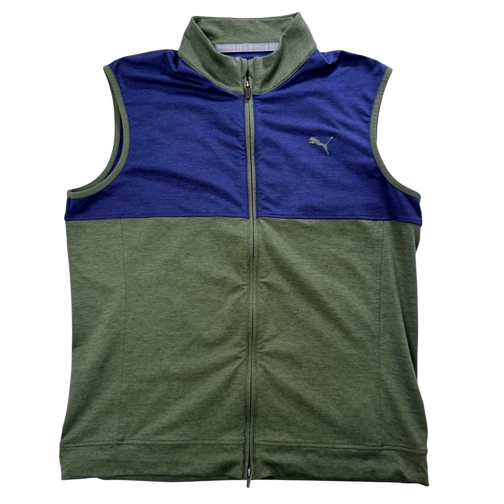 Puma Golf Cloudspun Full Zip Vest Mens XL Olive Green Navy Blue 597127-09